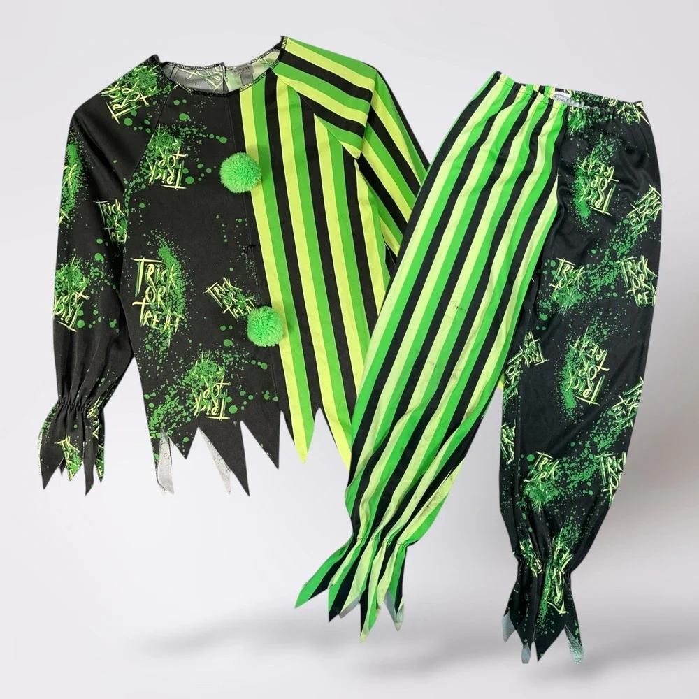 Spirit Halloween Clown Costume Kids Medium Green Black Trick or Treat Outfit‎
